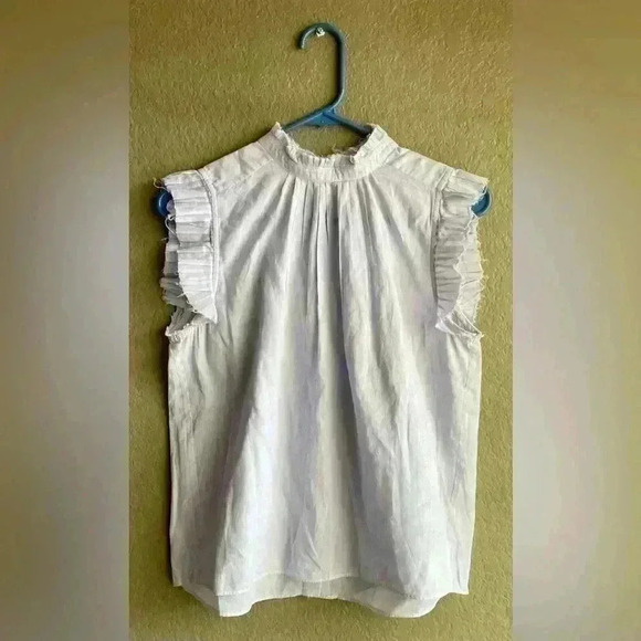 Frame Raw Edge Ruffle Trim Top In Light Purple Lined Pattern Size XS - Picture 1 of 8